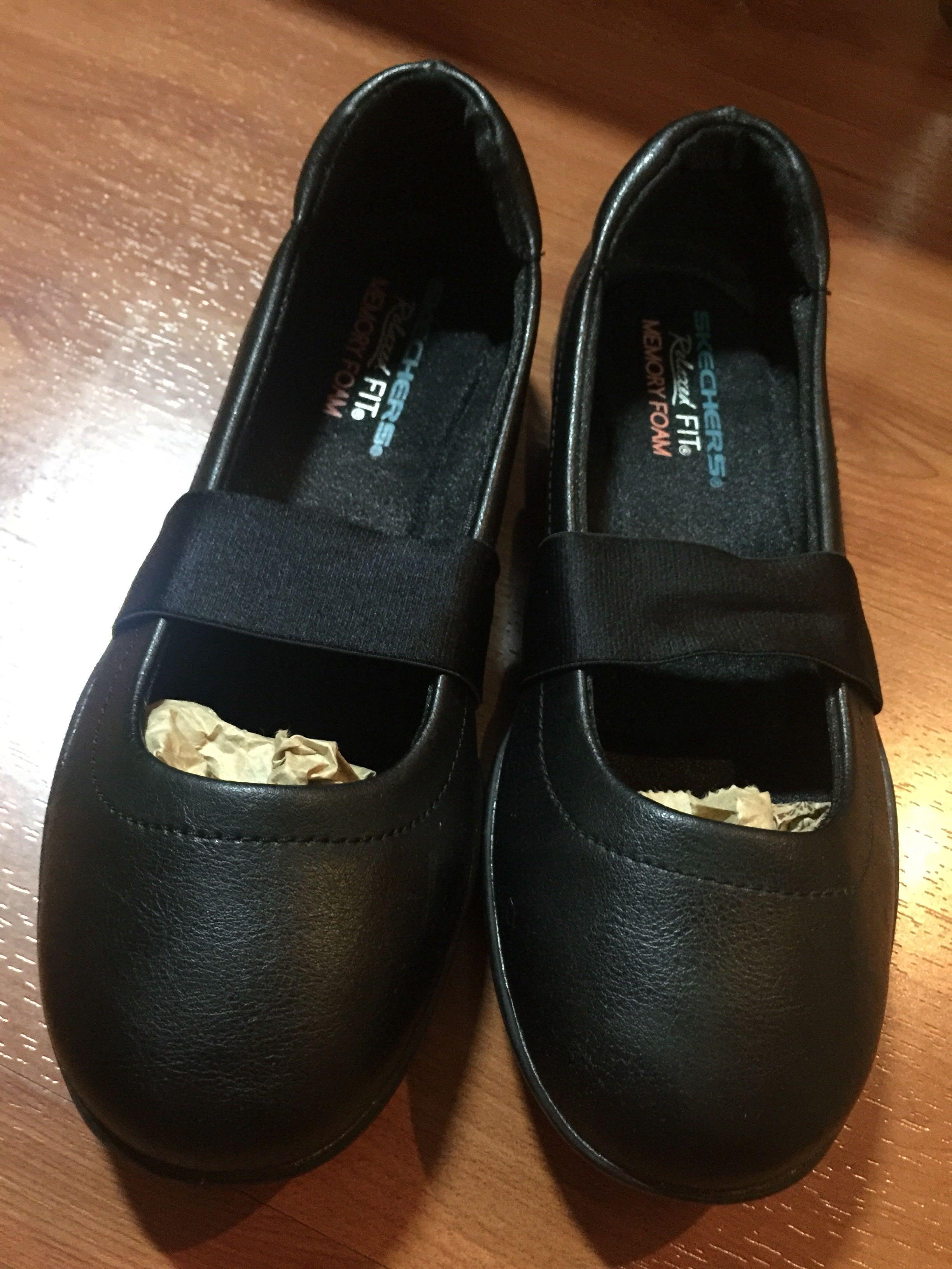 ladies black leather skechers trainers