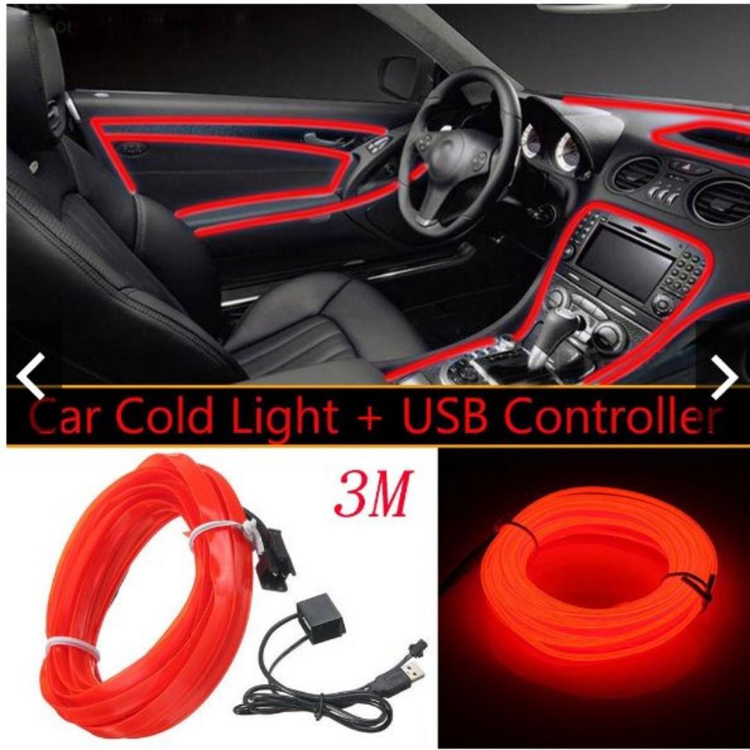 3meter 5v Usb Red Led Light Glow El Wire String Strip Car