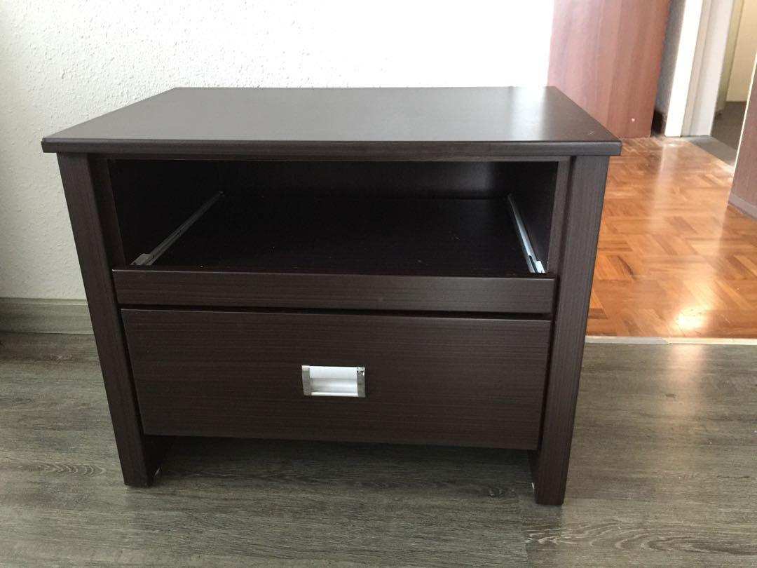 Bedside Table (Category: Tables & Sets) located in Singapore. Submitted by blessedtrader (Listing ID 191226317, Image 1). Description: Moving out sale, great condition n practical bedside table with pull out shelf and a drawer. 60cmx40cmx48cm No scratches or dents. .