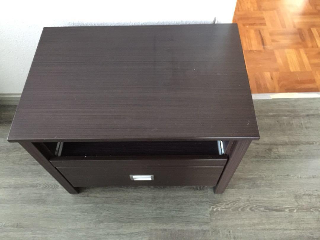 Bedside Table (Category: Tables & Sets) located in Singapore. Submitted by blessedtrader (Listing ID 191226317, Image 2). Description: Moving out sale, great condition n practical bedside table with pull out shelf and a drawer. 60cmx40cmx48cm No scratches or dents. .