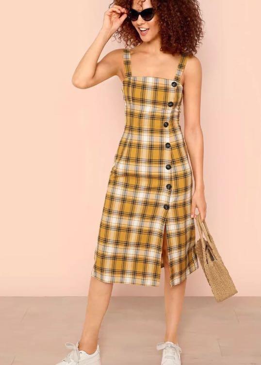 Plaid dress with buttons online