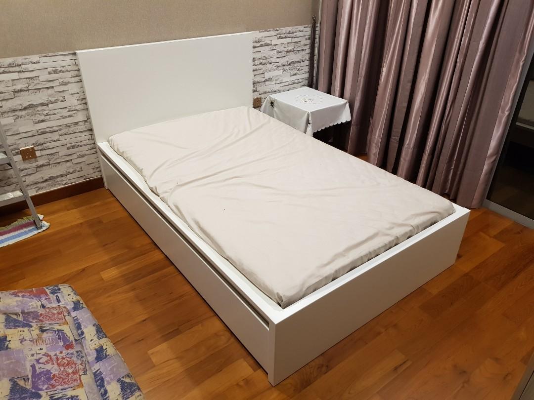 ikea malm super single bed w mattress and drawers furniture home living furniture bed frames mattresses on carousell