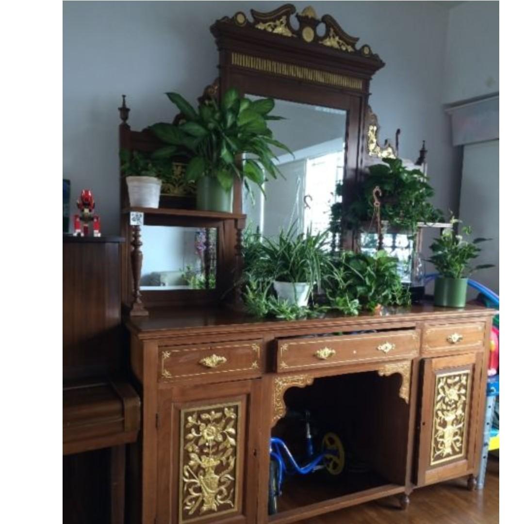 Peranakan Antique Sideboard Gold Leaf Carvings Vintage