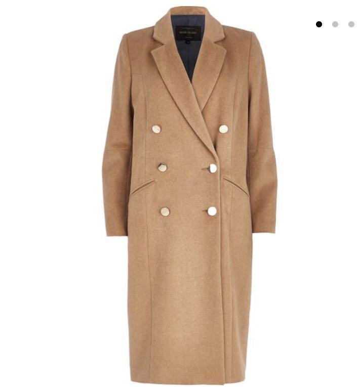 River Island Camel Double Breasted Midi Winter Coat Women S