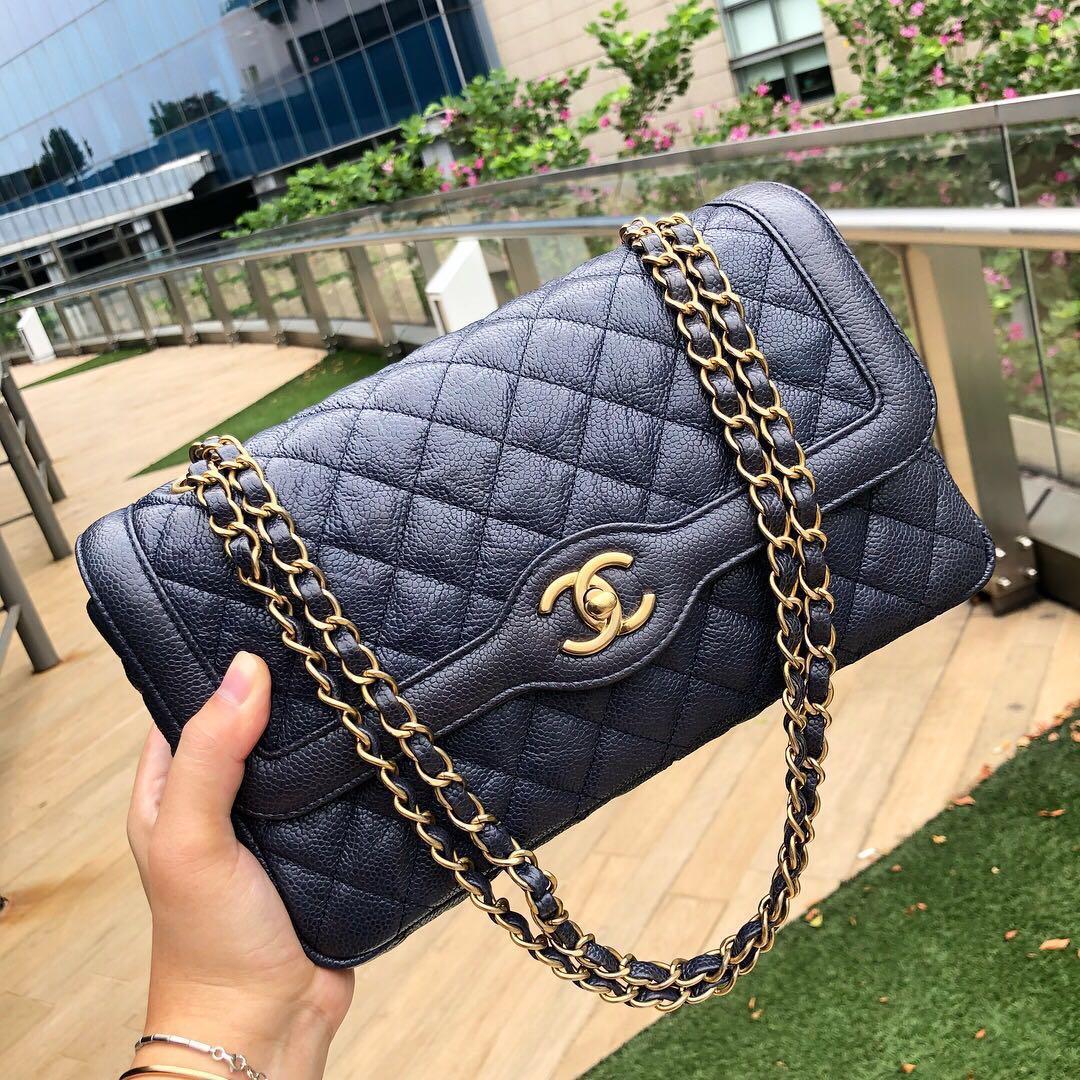 ❌SOLD!❌ Chanel Medium Flap in Navy Blue Distressed Caviar Aged GHW, Luxury,  Bags & Wallets on Carousell
