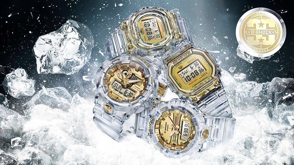 G shock hot sale clear and gold