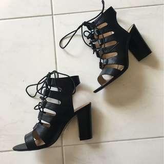 Brand New Size 7 Myer Miss Shop Black Lace Up Bootie Block Heels Sandals