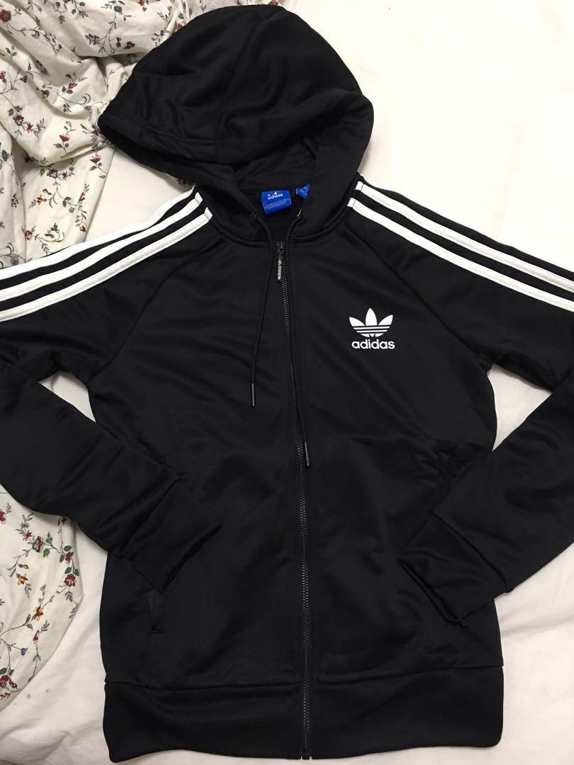 Adidas Originals Three Stripe Zip Thru Hoodie In Black