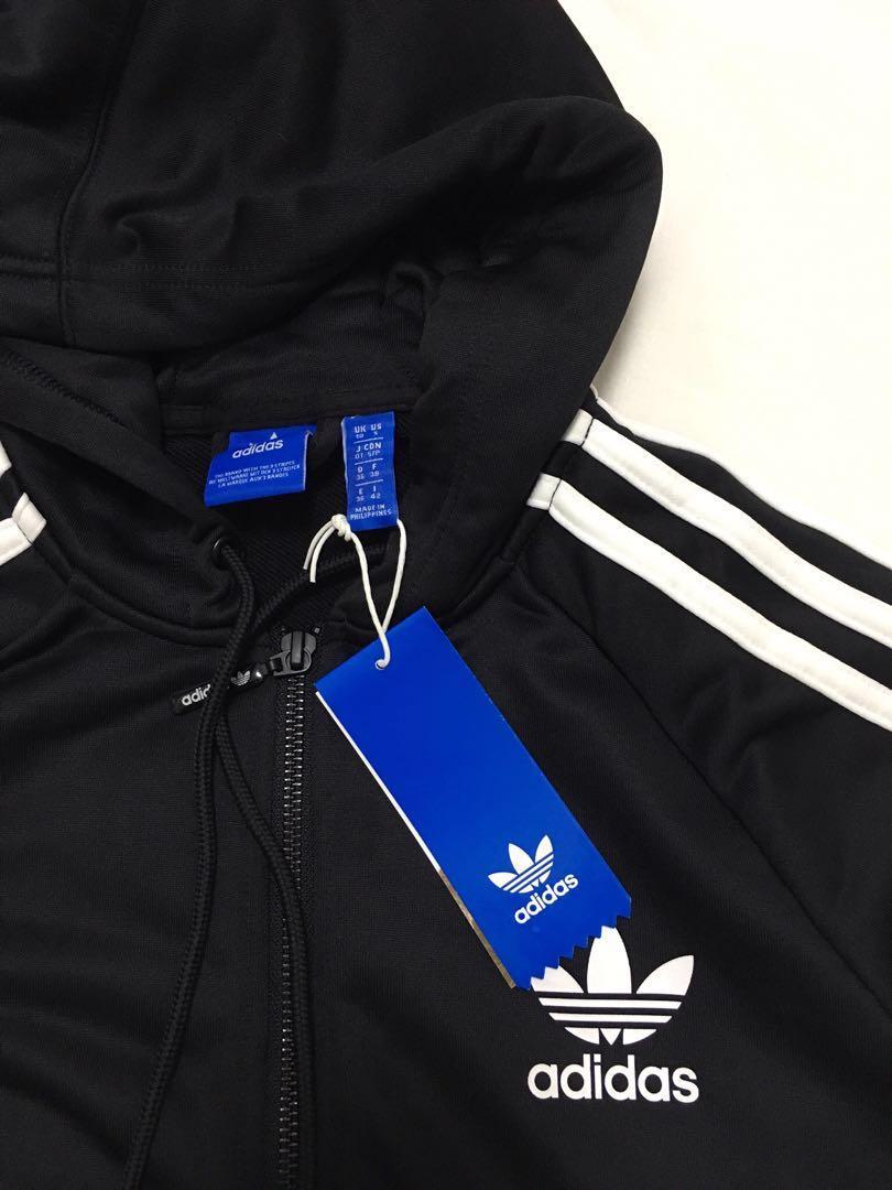 adidas originals three stripe zip thru hoodie in black