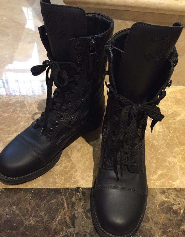 chanel leather combat boots