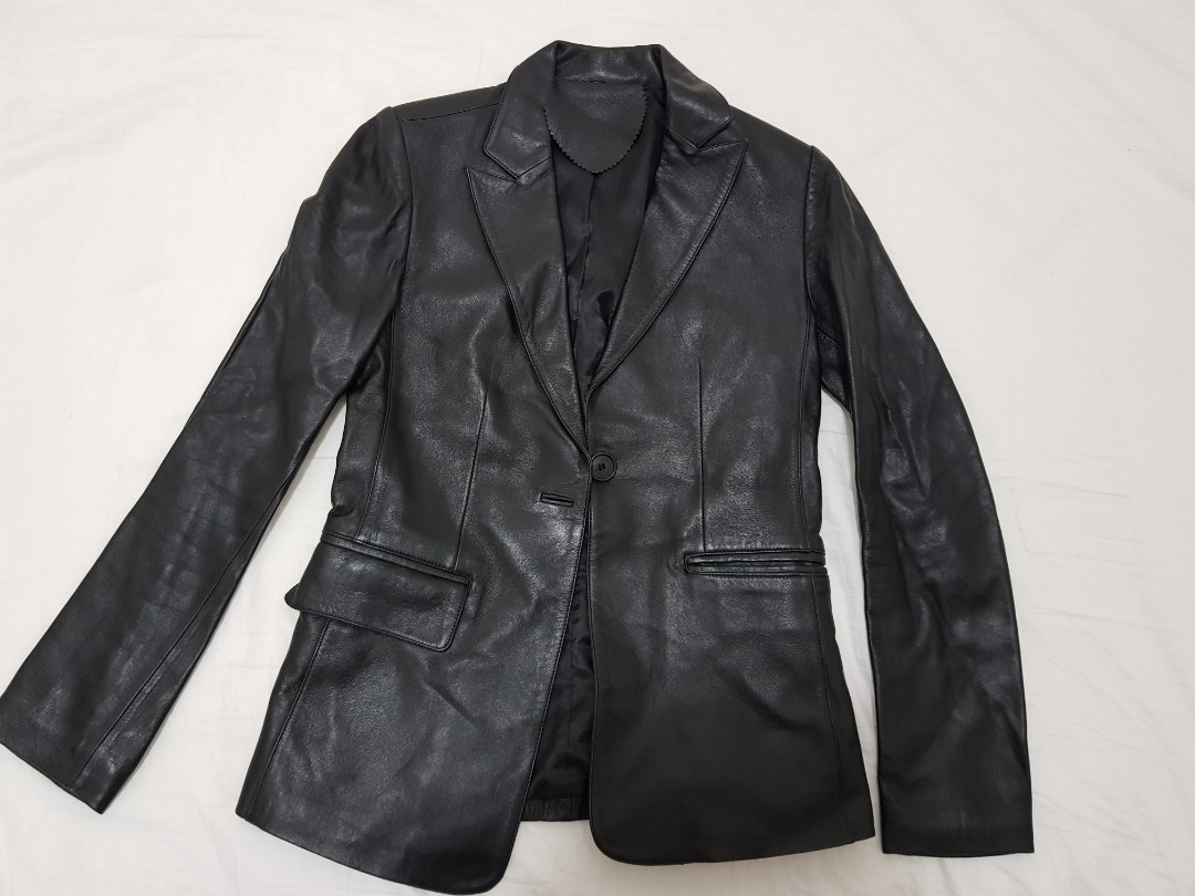Black Leather Jacket Blazer Genuine