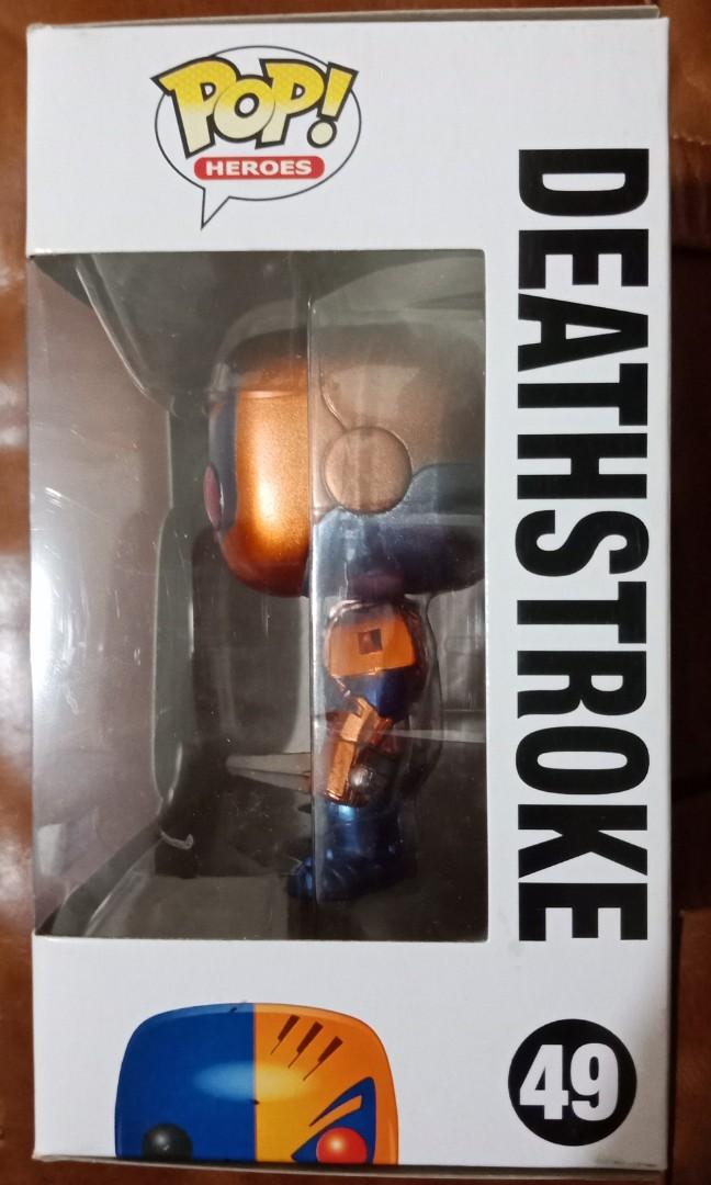Funko Pop Deathstroke Metallic Edition (Category: Designer & Blind Box Toys) located in Pasig City. Submitted by flash0526 (Listing ID 191396986, Image 2). Description: Funko Pop Deathstroke PX Previews Exclusive Item itself has an attractive METALLIC paint (blue and orange), but it's box packaging is no longer perfect due to a small dent on the side, hence, the lower asking price than the prevailing higher market price. Reason for selling: focus