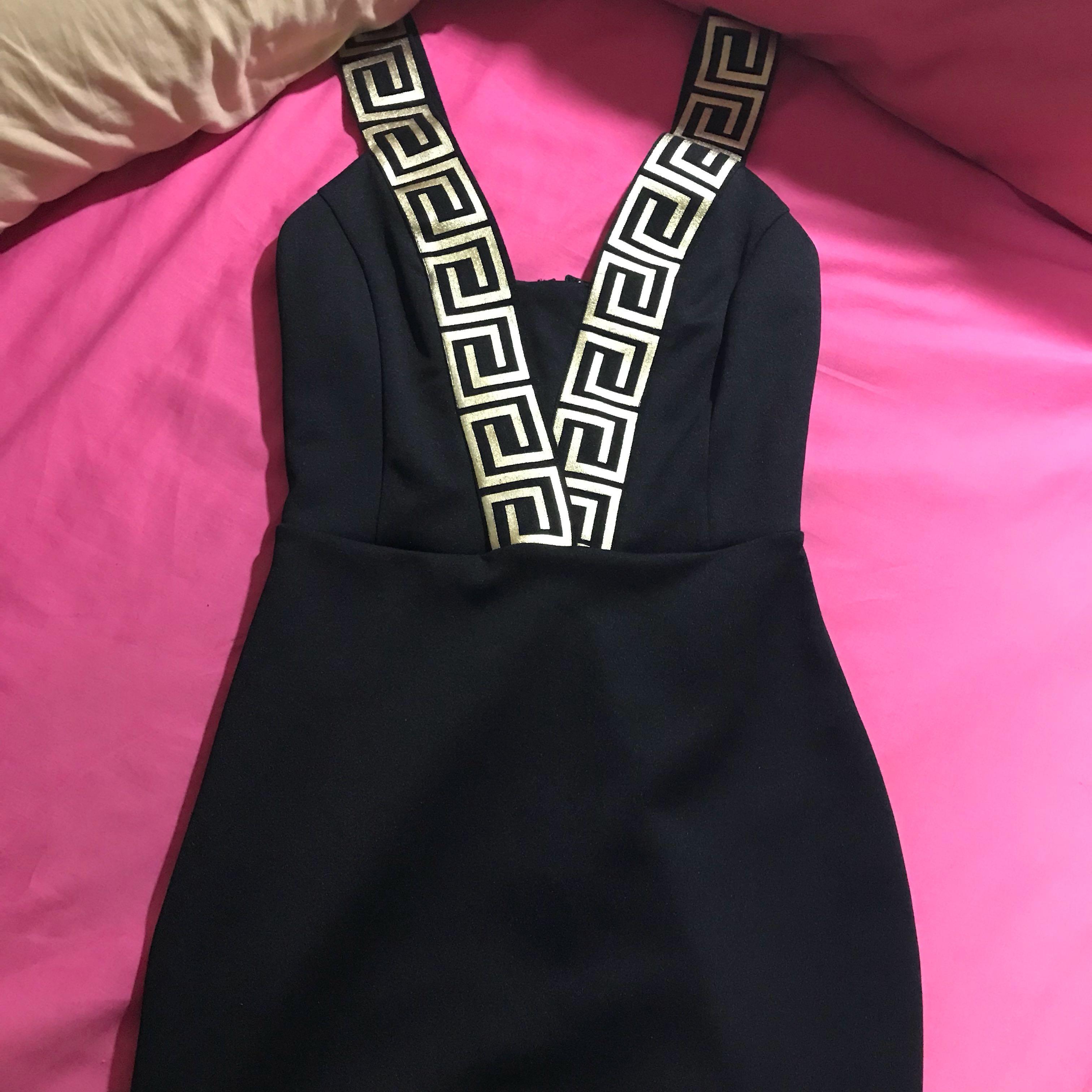 Miss Selfridge Elegant Black Bodycon Dress With Gold