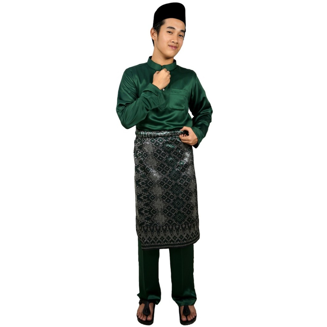 Pycollection Baju Melayu Satin In Emerald Green