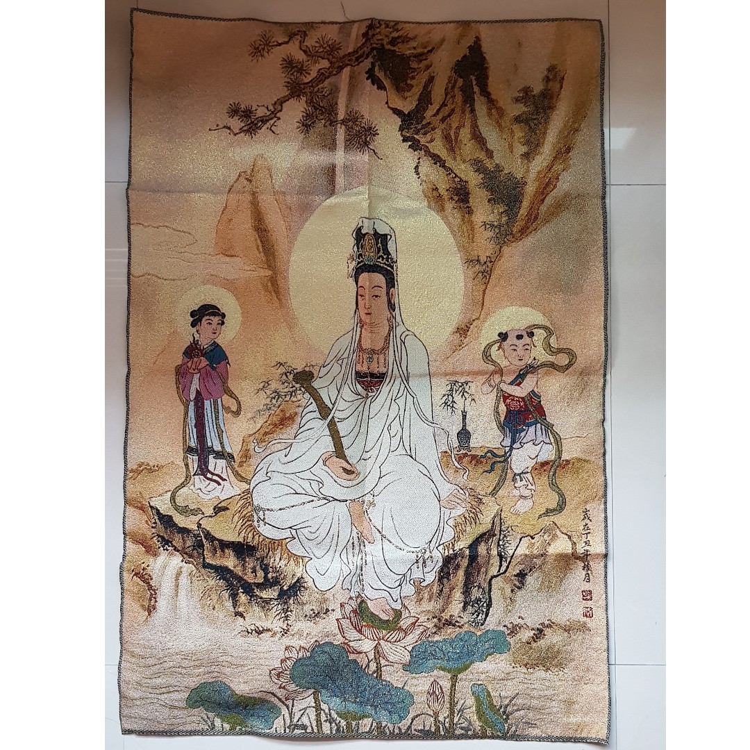 Details about   China Buddhism Cloth Silk Songzi Guangyin Kwan-yin Tangka Thangka Painting 2653 