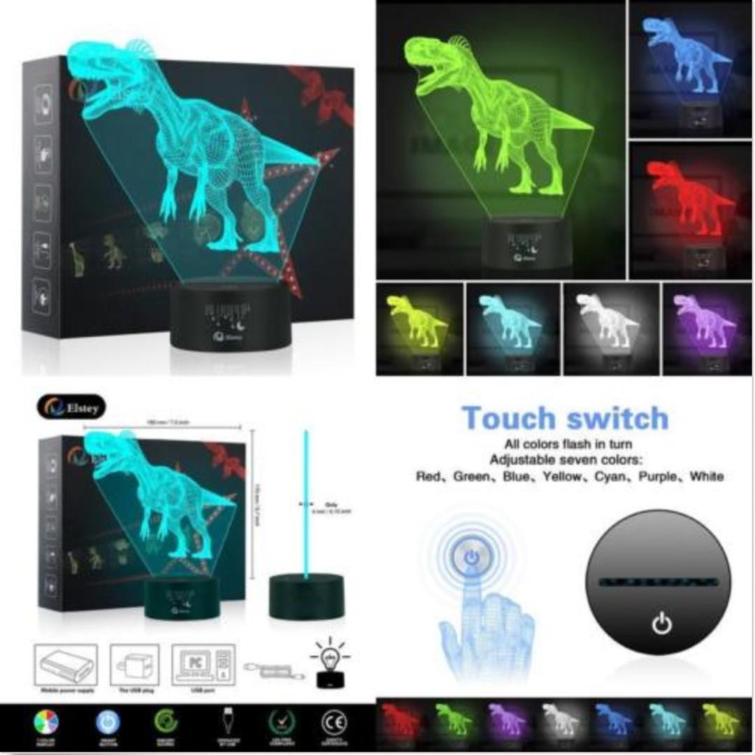 Dinosaur 3d Night Light Table Desk Lamp Elstey 7 Colors Optical