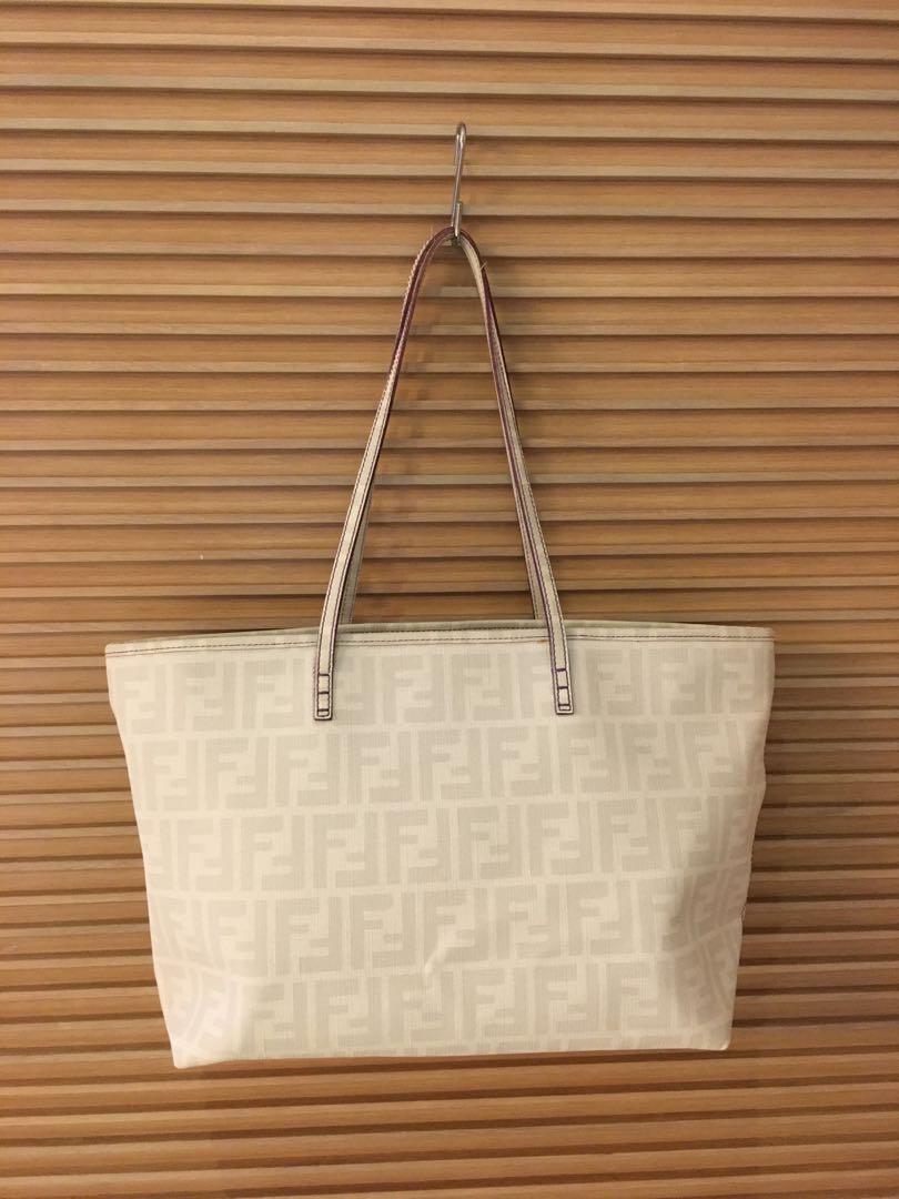 Fendi Zucca Monogram White Coated Canvas Tote Bag Luxury Bags
