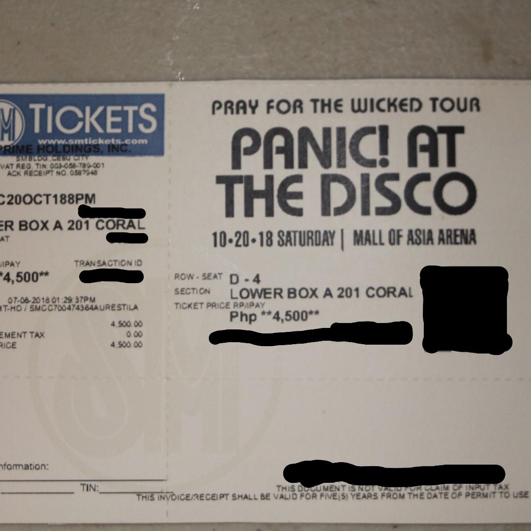 Panic! at the Disco (Pray for the Wicked) Concert Ticket Lower Box A, Tickets &amp; Vouchers, Event ...