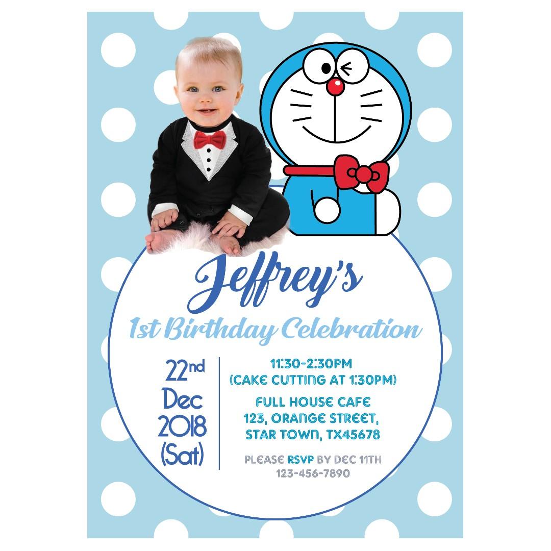Personalized Doraemon Birthday Photo Invitation Doraemon Party Printable Photo Einvite Boy Or Girl First Birthday Invitation Doraemon Birthday Party Einvite Doraemon Invitation Card Printable Einvite With Photo Customization Design Craft Art