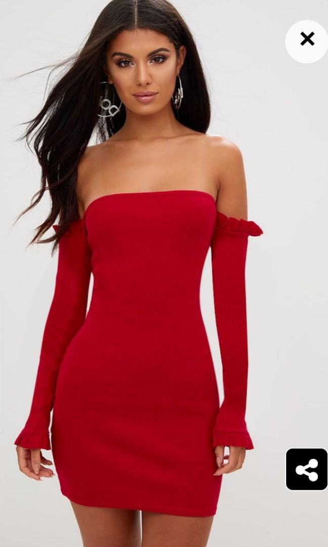 red ribbed bodycon dress