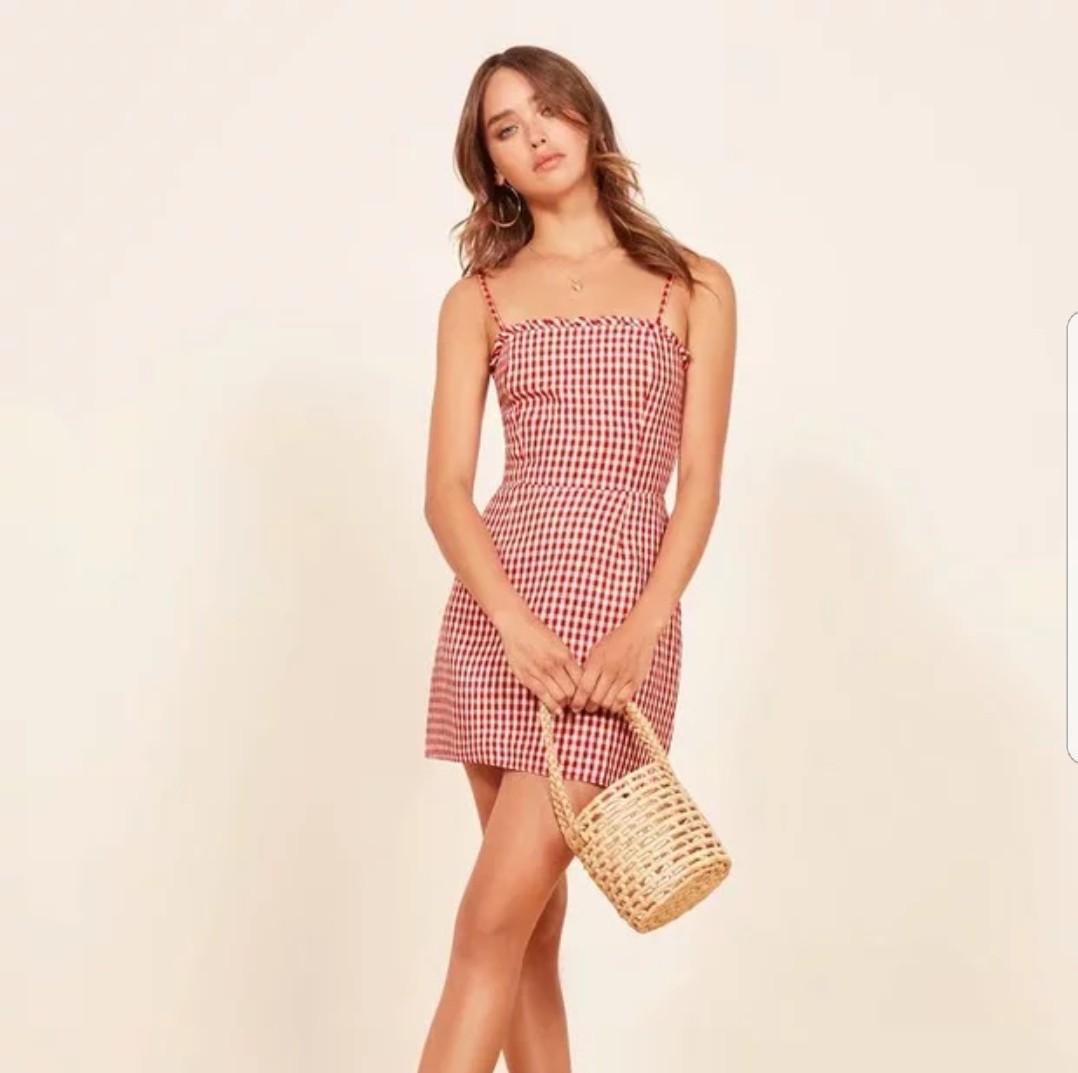reformation pink gingham dress