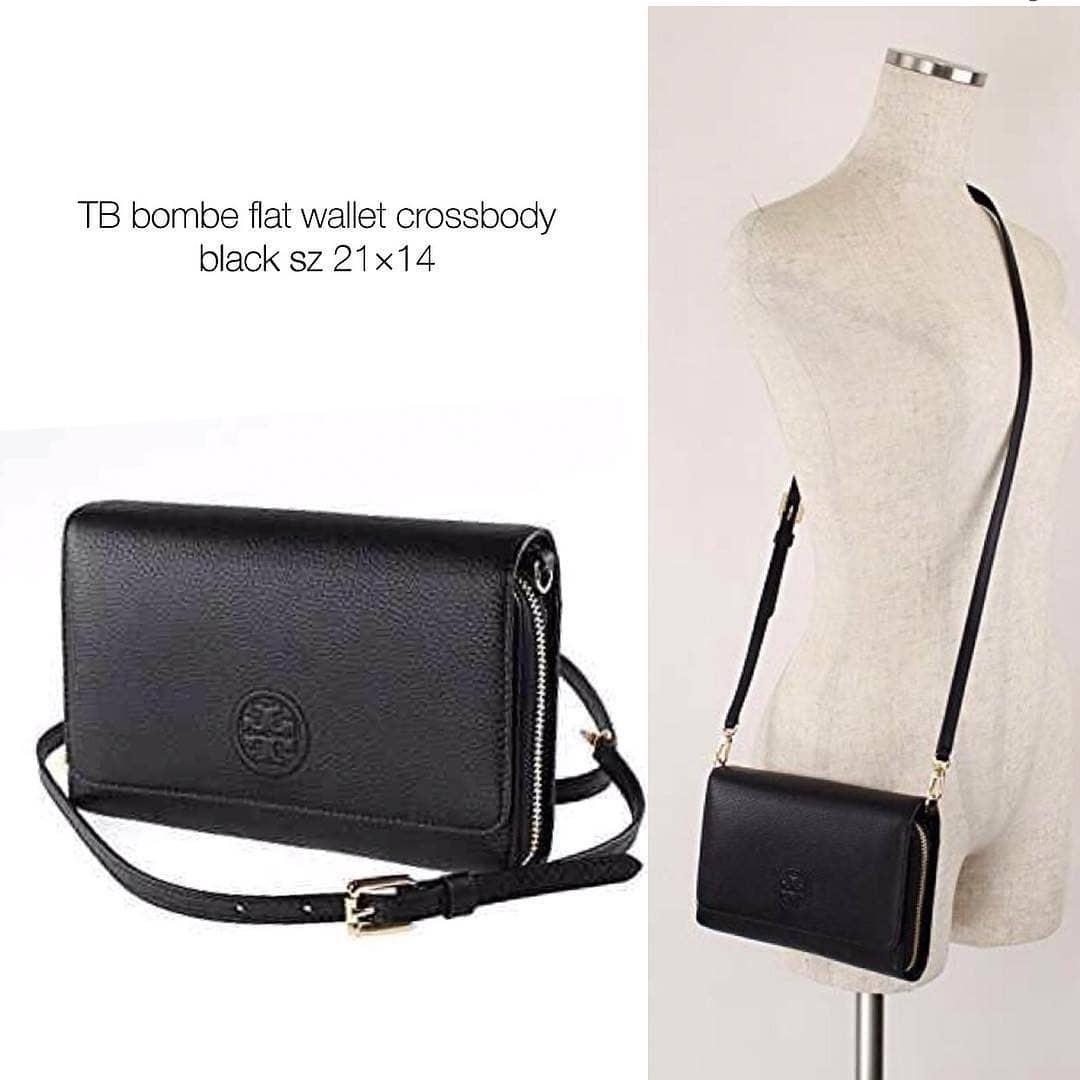TB bombe flat wallet crossbody black sz 21 14 Barang Mewah Tas