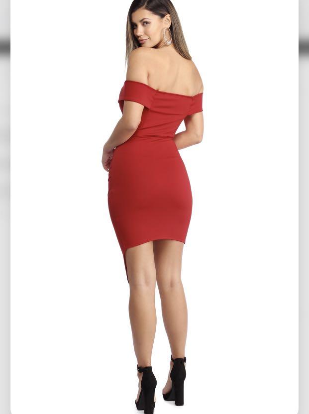 WINDSOR STORE RED OFF SHOULDER DRESS