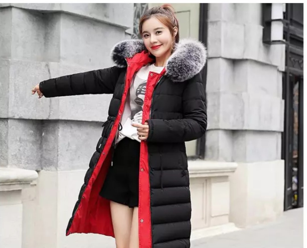 womens long red down coat