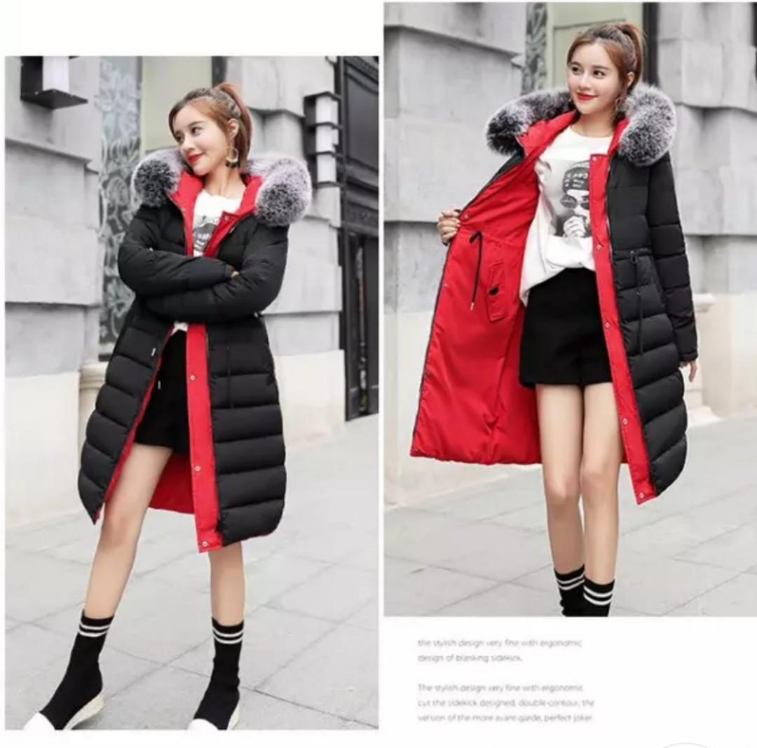 Winter jacket long type coat red black colour women