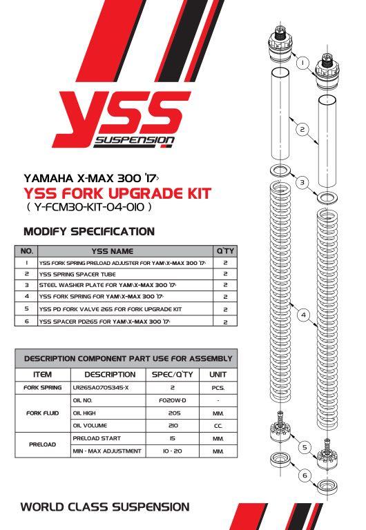 YSS front fork kit upgrade for Yamaha XMAX 300, Motorcycles, Motorcycle
