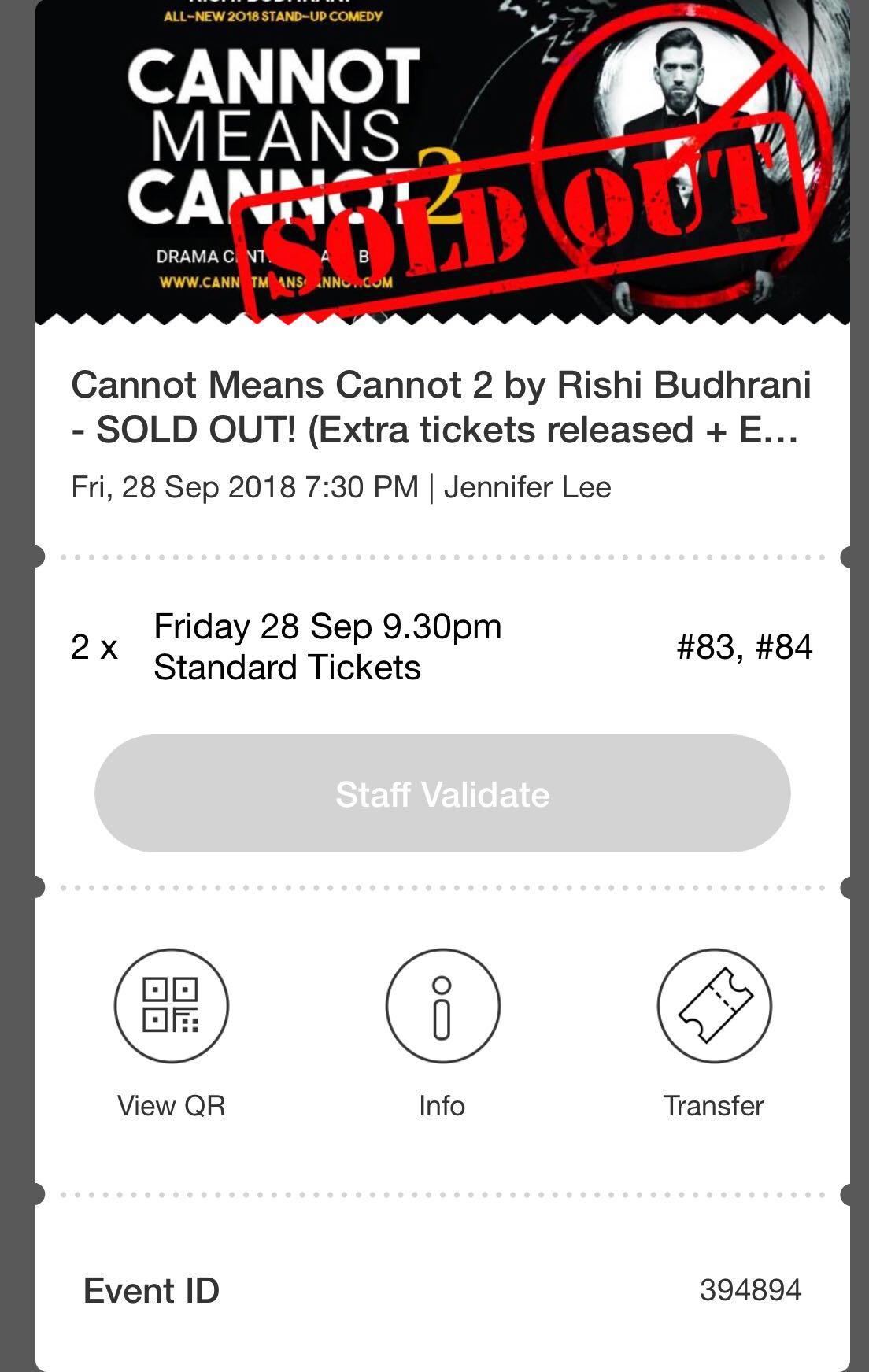 2 Tickets To Rishi Budhari Sold Out Comedy Show Cannot Means Cannot 2 Entertainment Events Concerts On Carousell