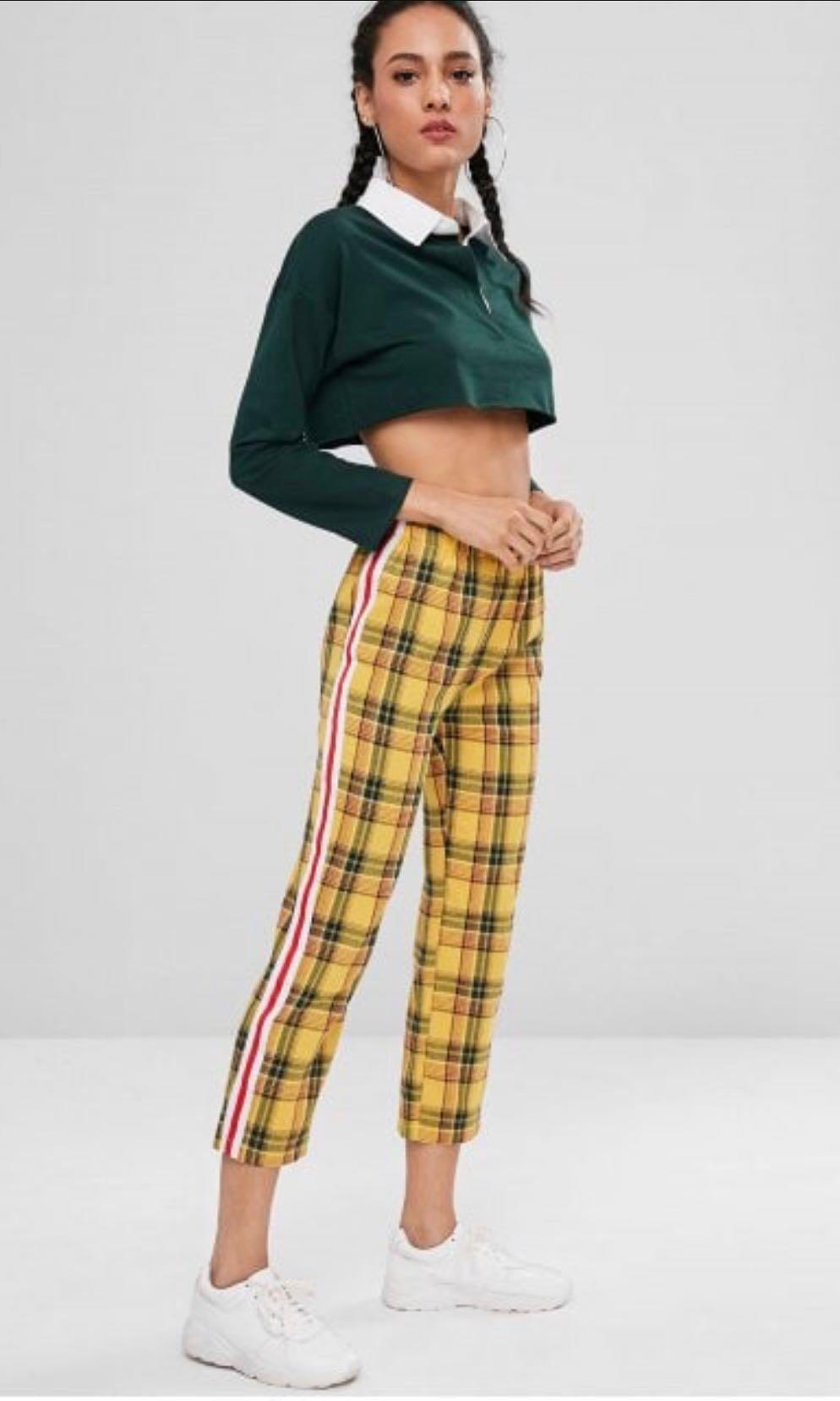 Yellow pants with hotsell checkered stripe