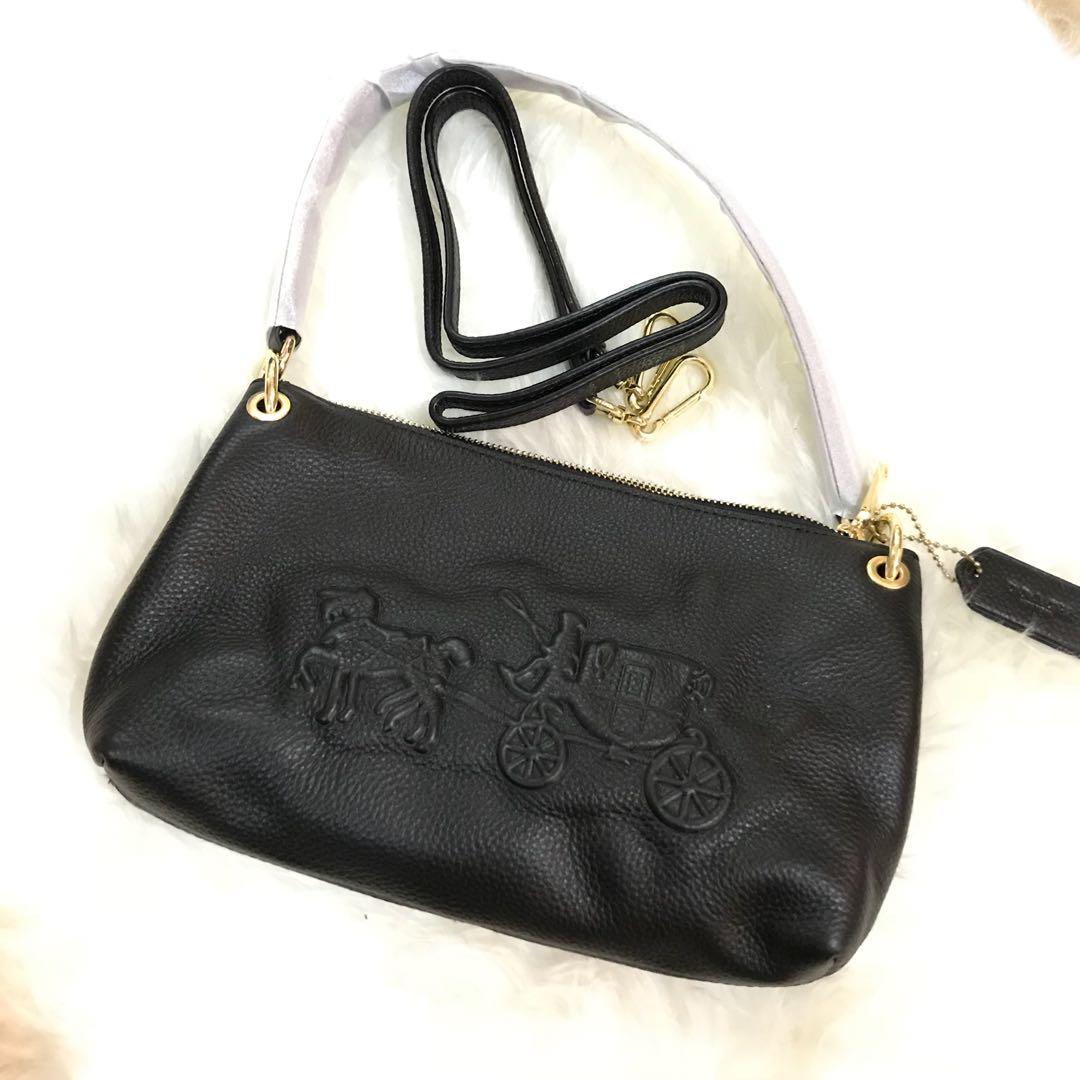 Coach 33521 Embossed Horse Carriage Charley Crossbody Pebble Leather Black Rm280