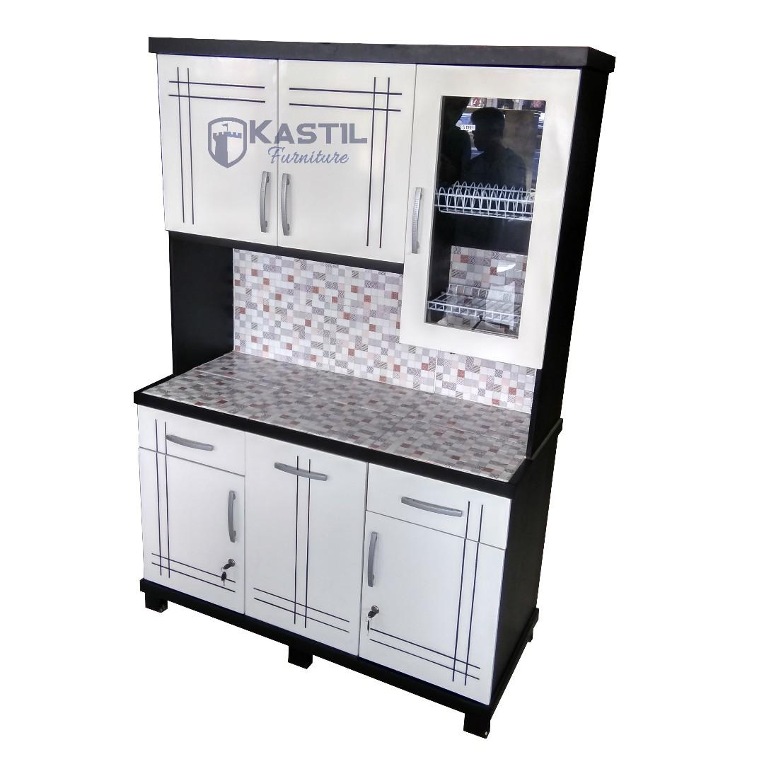 Lemari Sayur Dapur Kayu 3 Pintu Minimalis Keramik Rak Piring