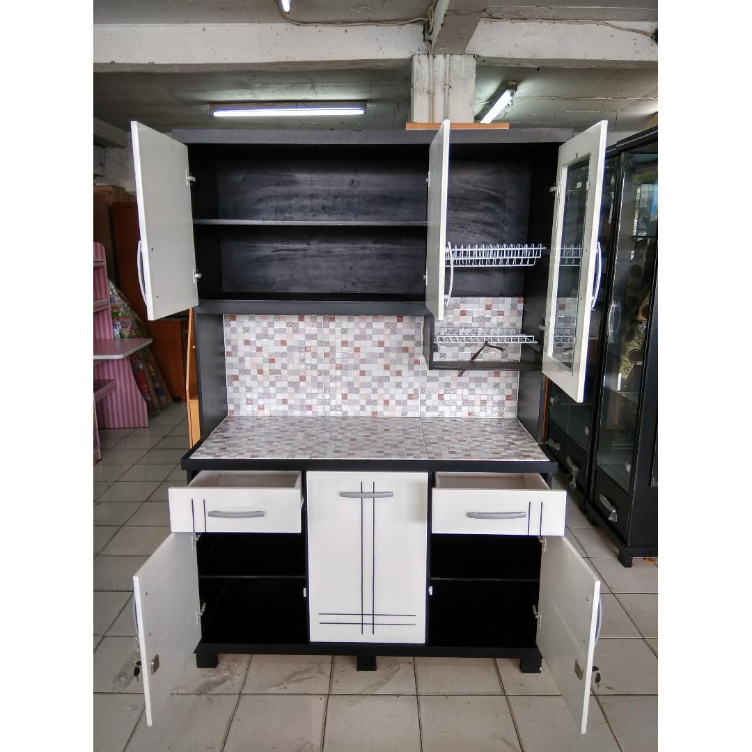 Lemari Sayur Dapur Kayu 3 Pintu Minimalis Keramik Rak Piring
