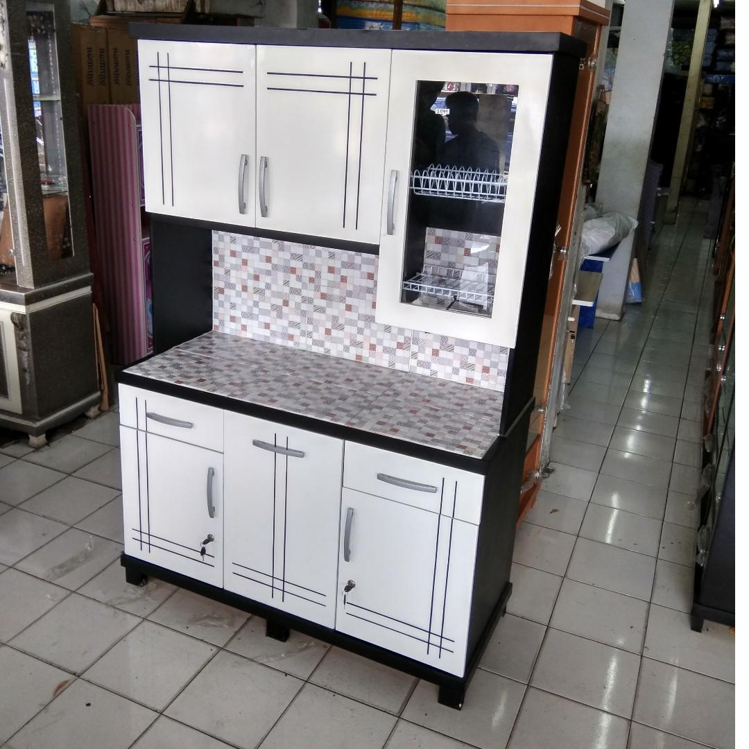 Lemari Sayur Dapur Kayu 3 Pintu Minimalis Keramik Rak Piring