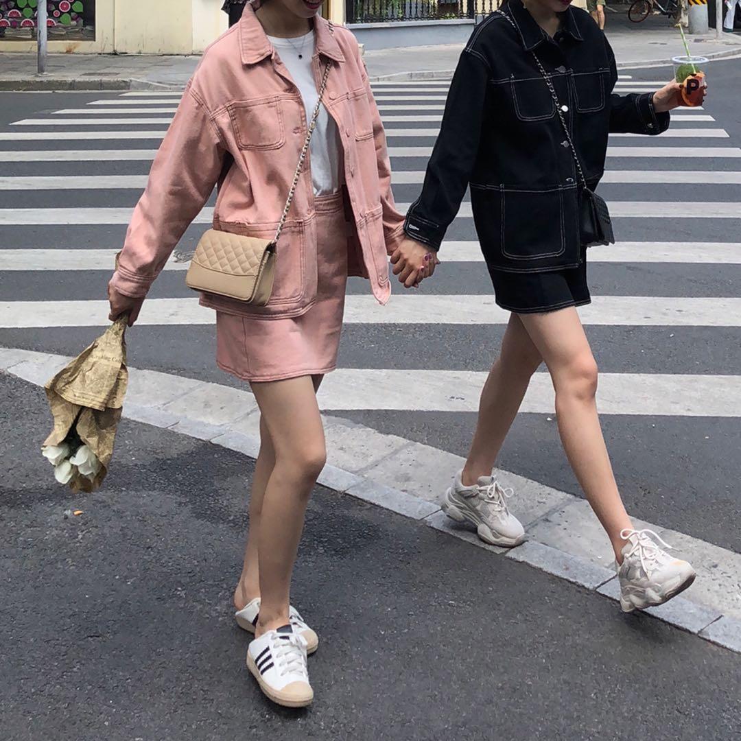 Matching denim best sale jacket and skirt