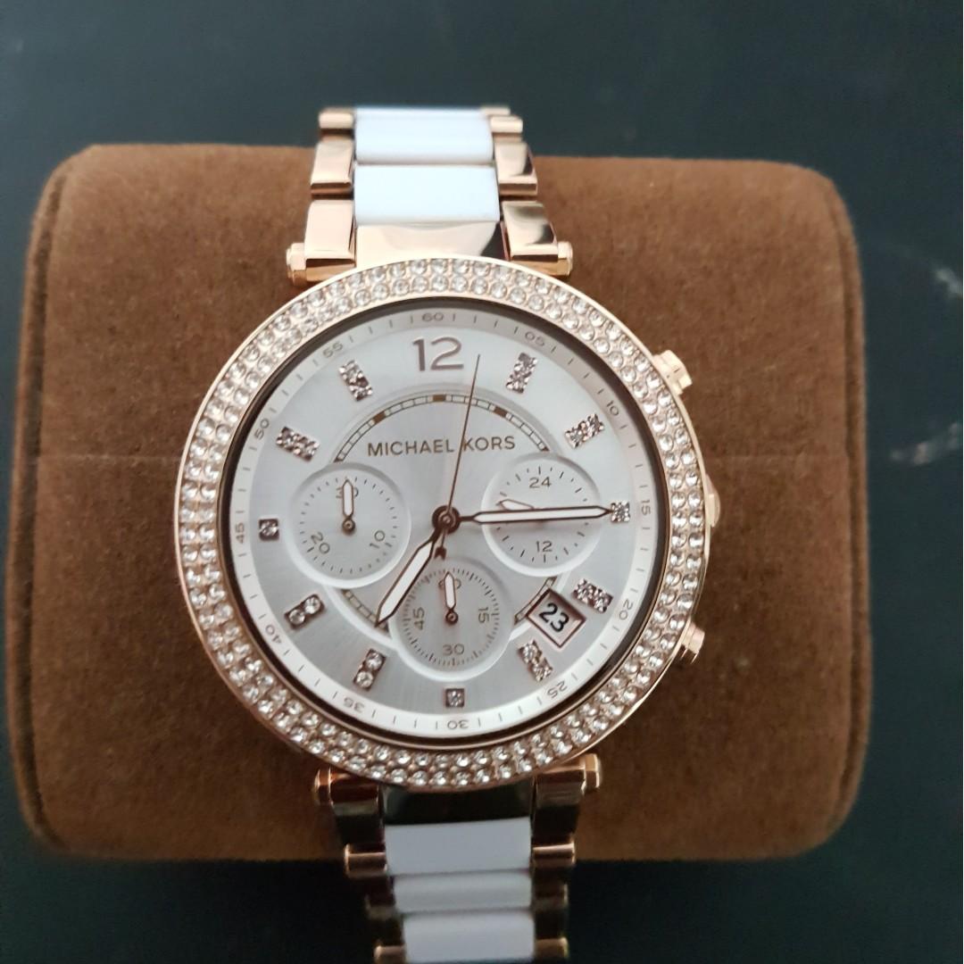 mk white watch women's