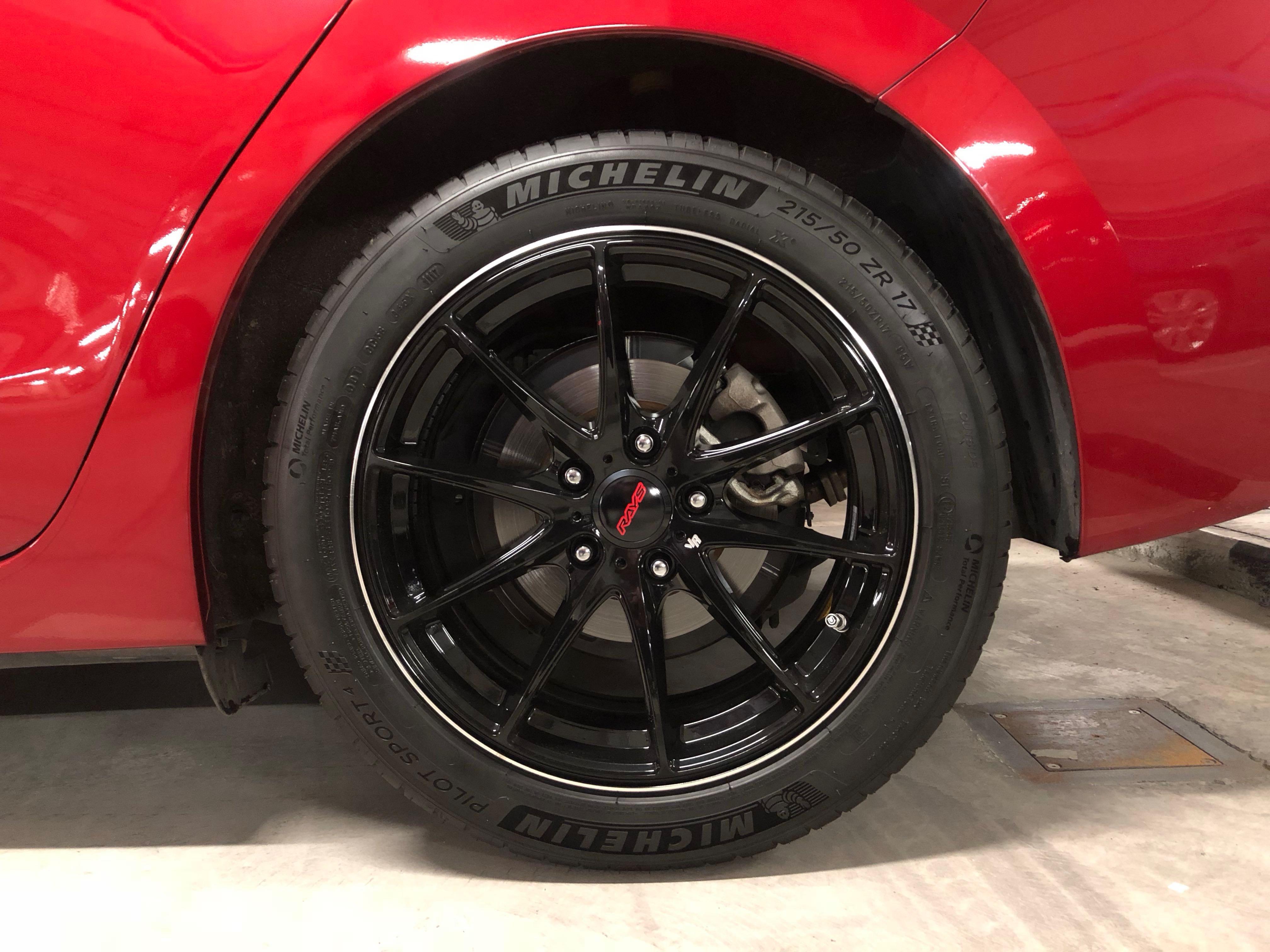 RAYS Volk Racing G25 17” Replica Rims with Michelin Tires for Mazda 3, Car Accessories, Tyres