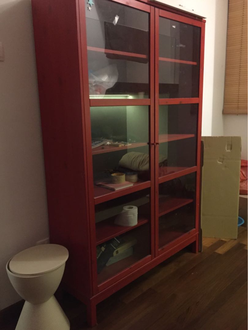 Ikea red cabinet with glass discount doors