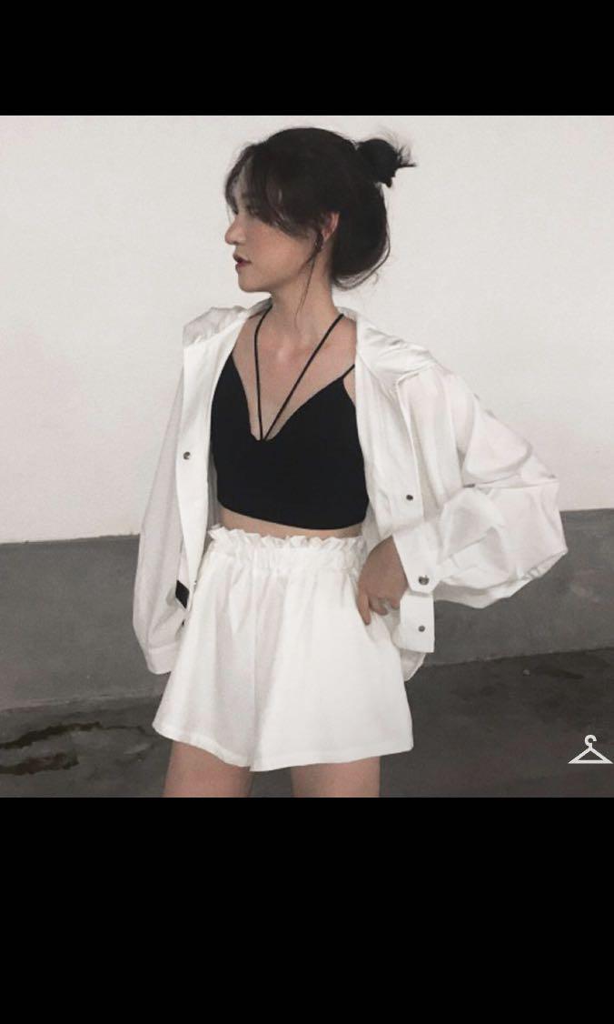 white shorts and jacket set