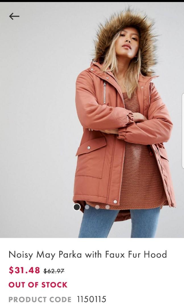 Noisy may parka outlet with faux fur hood