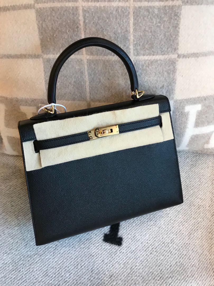 BNIB Hermes K25 Black Epsom Sellier GHW, Luxury, Bags u0026 Wallets on Carousell