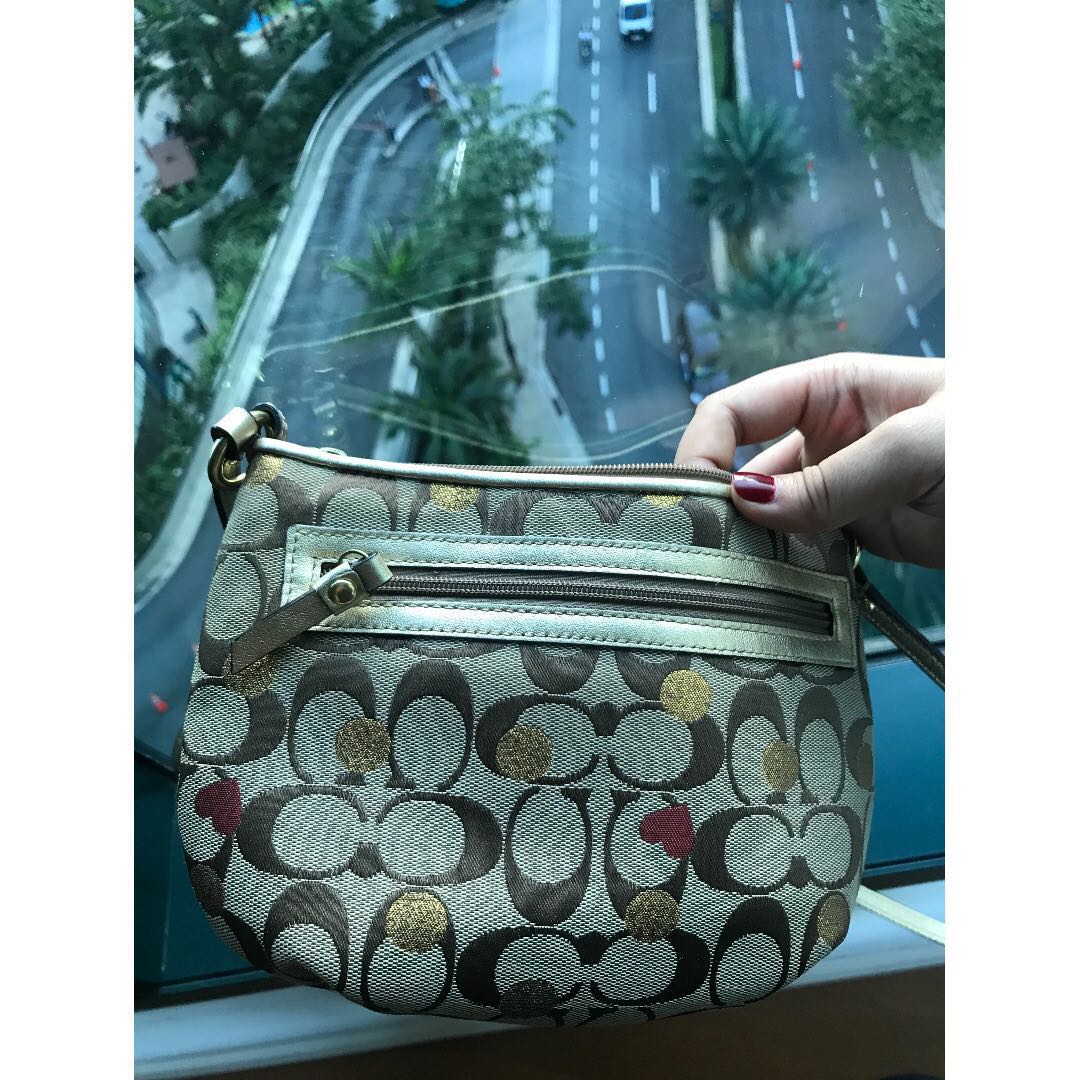 Coach Poppy Signature Gold Dot Heart Sling Bag Women s Fashion