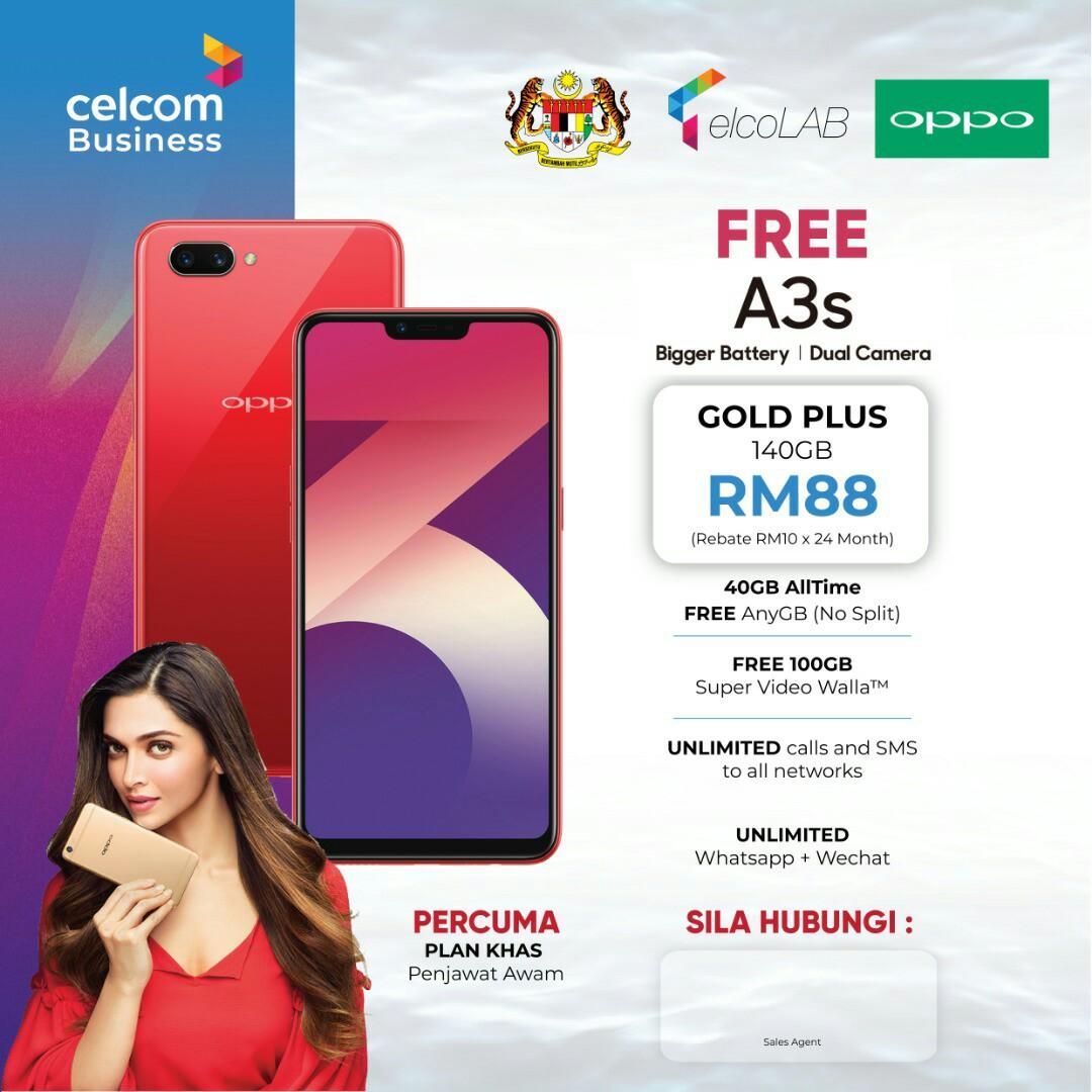 Free Oppo A3s Denagn Langganan Celcom Biz Plan Mobile Phones Tablets Others On Carousell