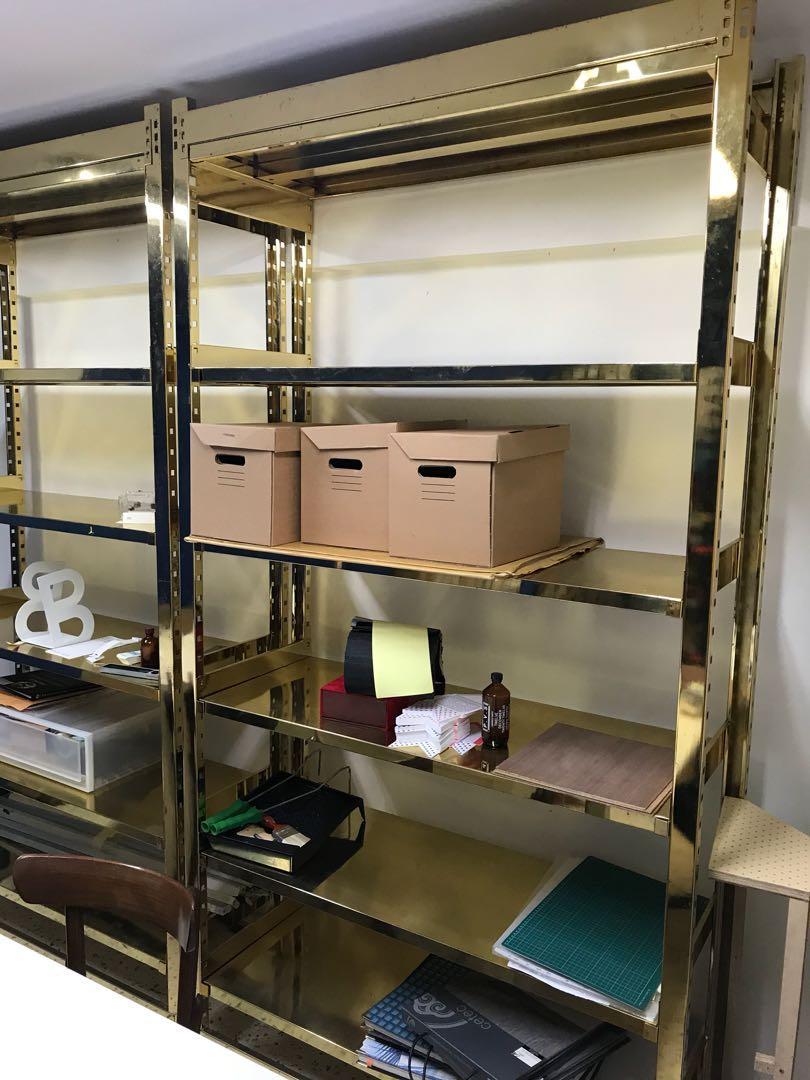 Industrial shelves gold plated, Furniture & Home Living, Furniture ...