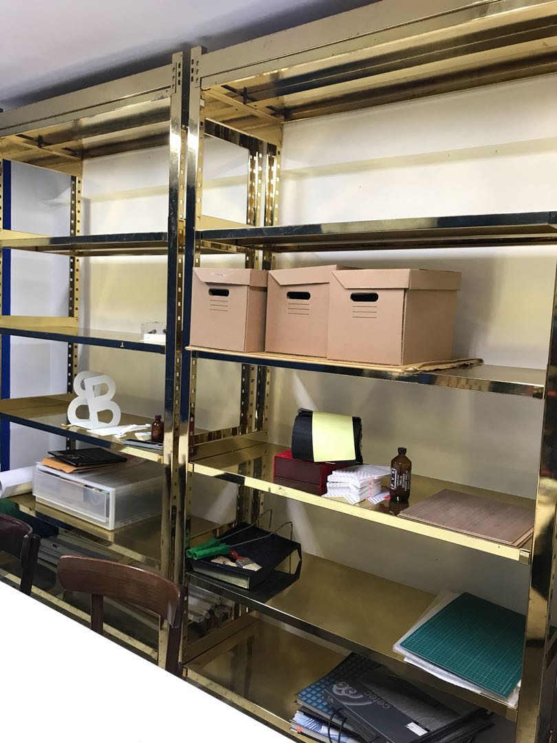 Industrial shelves gold plated, Furniture & Home Living, Furniture ...