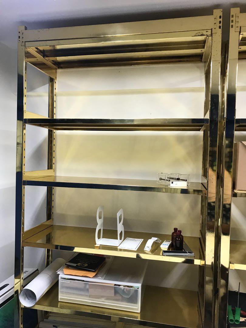 Industrial shelves gold plated, Furniture & Home Living, Furniture ...