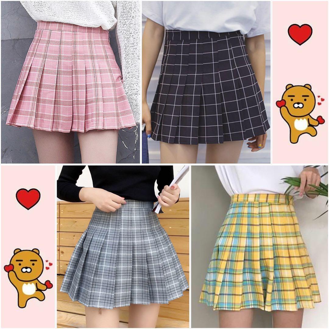 Kpop online checkered skirt