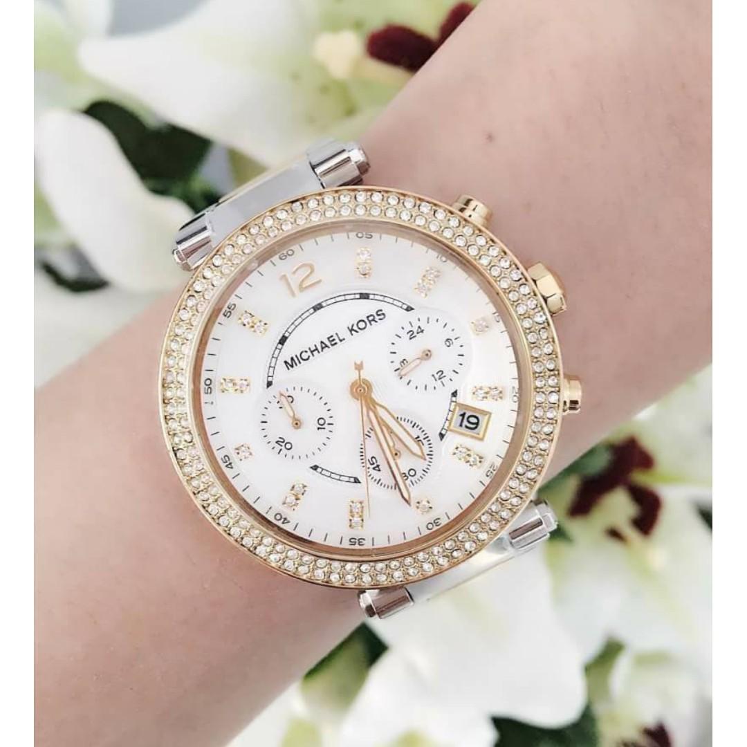 Michael Kors Parker Glitz Silver Dial Two tone Women s Watch MK5626